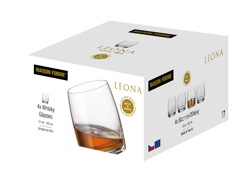 Leona Cristallin 280 Ml Verre À Whisky Ensemble De 4