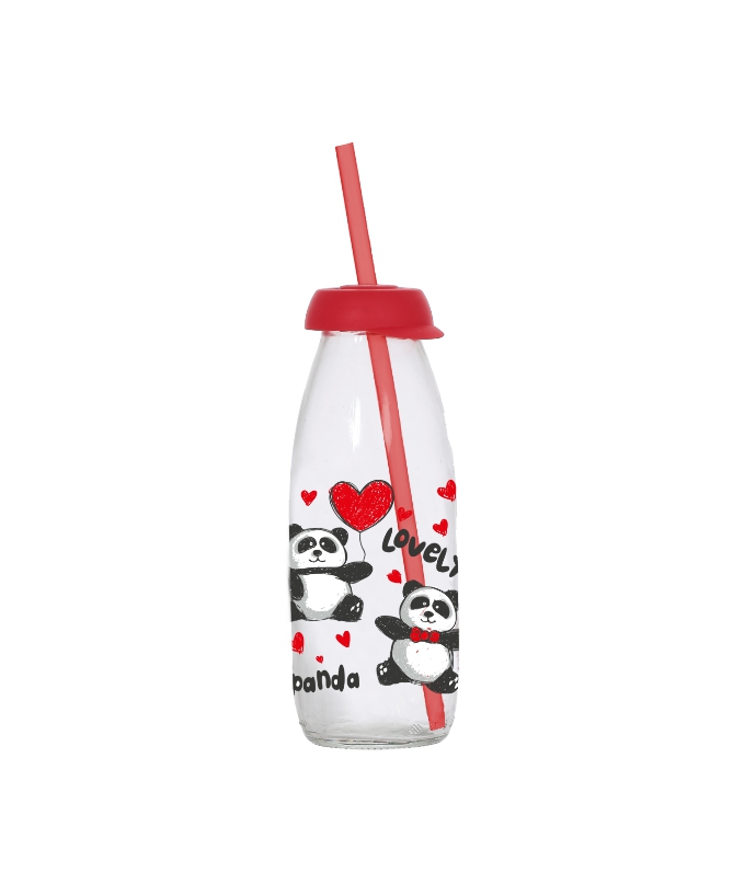 500 Cc Glass Bottle With Straw (Panda) 🚩PROMOTION